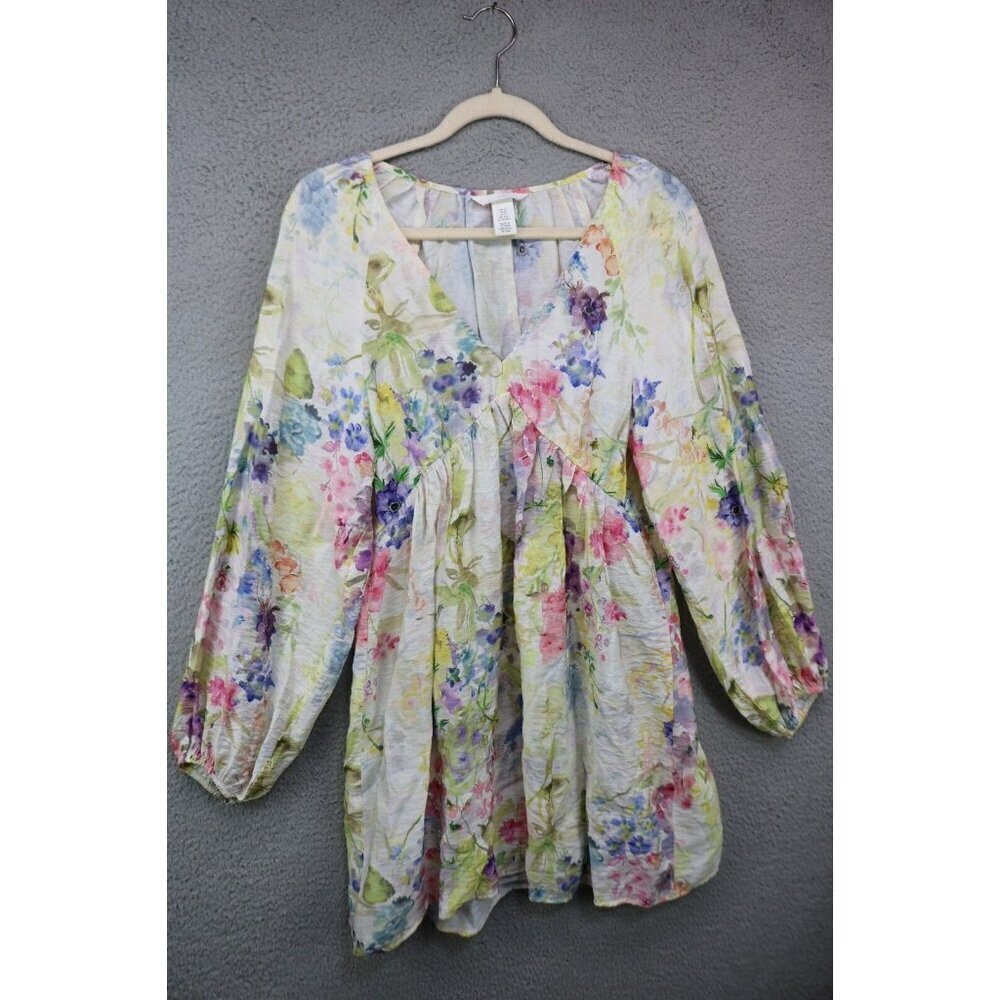 H‎ & M Floral Balloon Sleeve Babydoll Dress-Size XS-Cottagecore